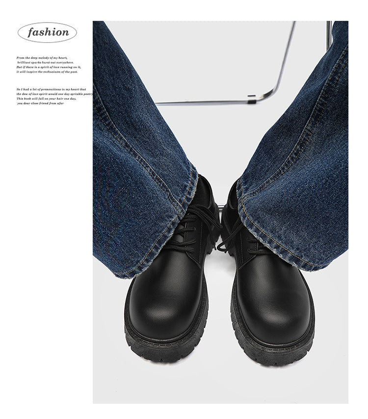 メンズ厚底ラウンドトゥレザーシューズ