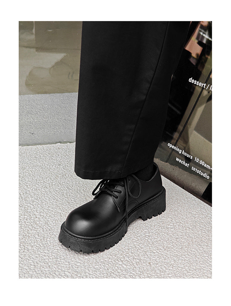 メンズ厚底ラウンドトゥレザーシューズ