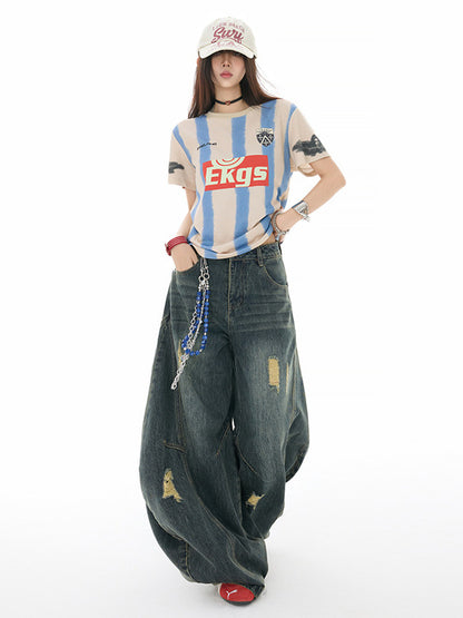 アメリカンヴィンテージ ダメージカーブデニムパンツ