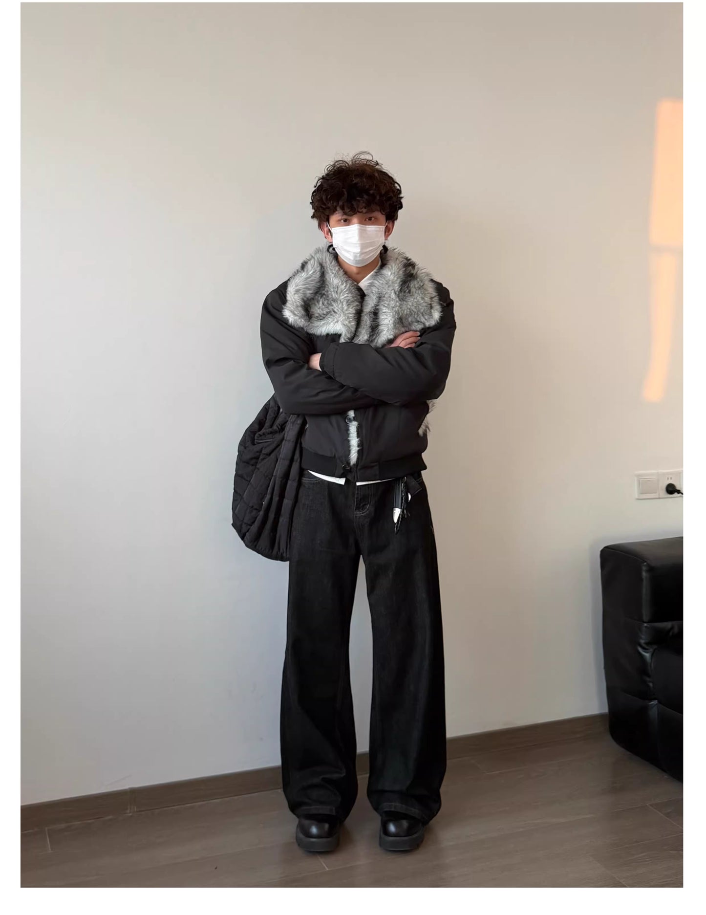 ショート丈 ボア襟ジャケット