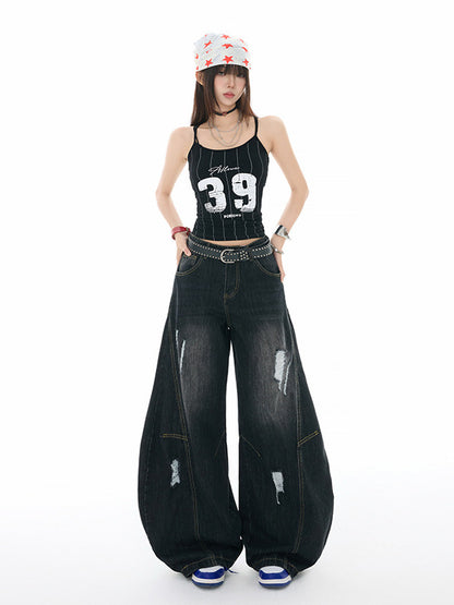 アメリカンヴィンテージ ダメージカーブデニムパンツ