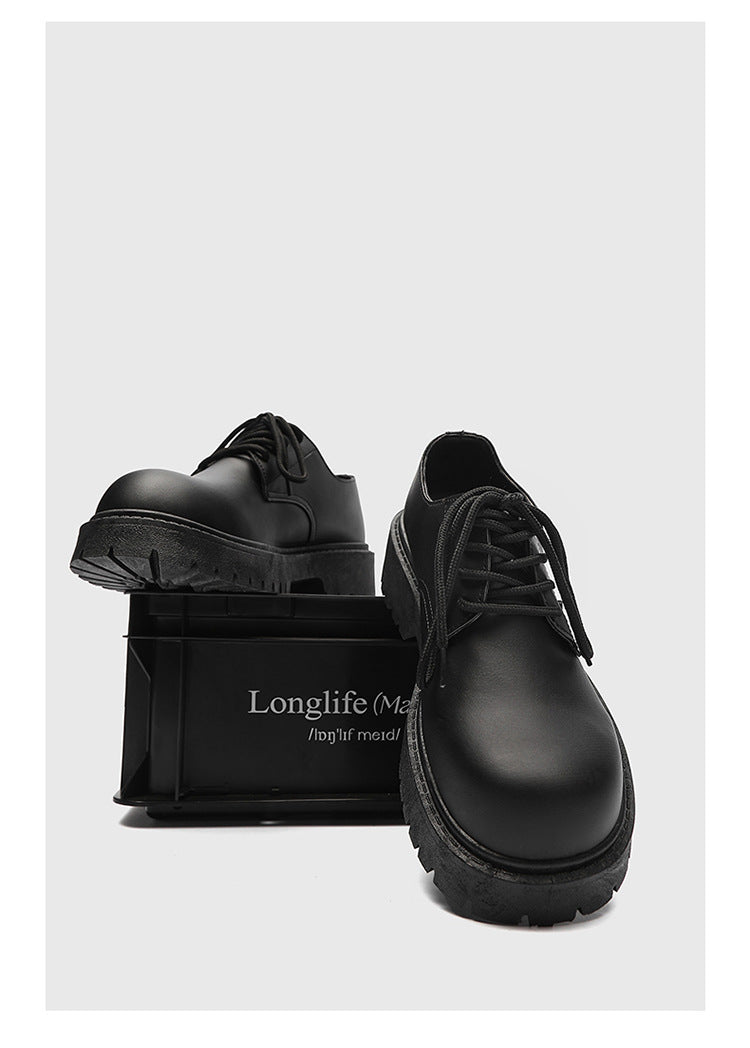 メンズ厚底ラウンドトゥレザーシューズ