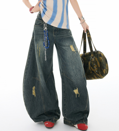 アメリカンヴィンテージ ダメージカーブデニムパンツ