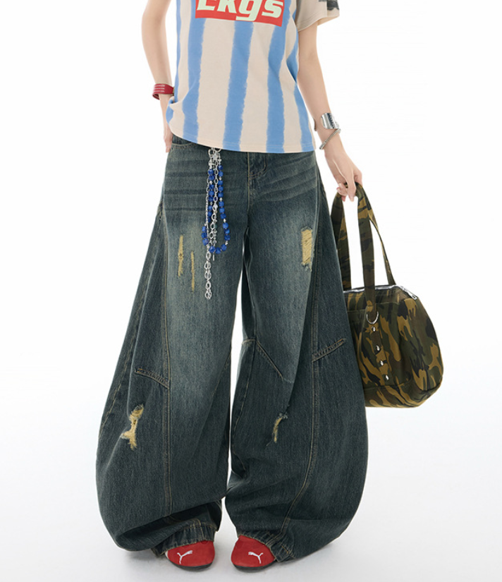 アメリカンヴィンテージ ダメージカーブデニムパンツ