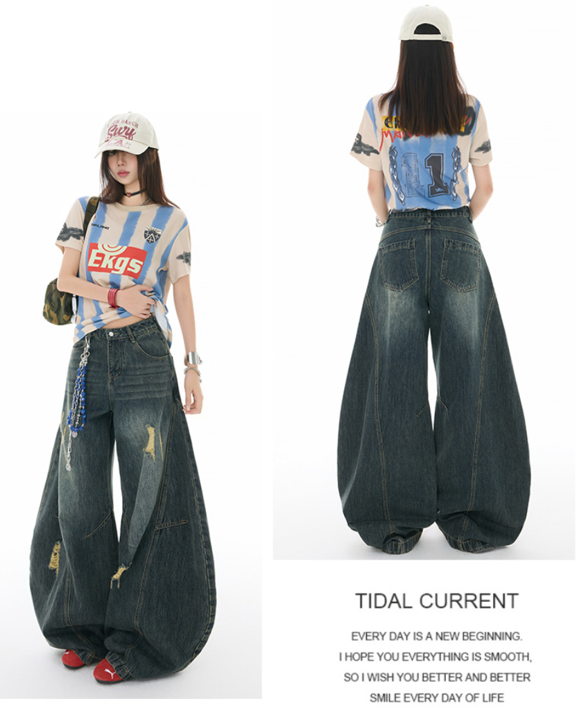 アメリカンヴィンテージ ダメージカーブデニムパンツ