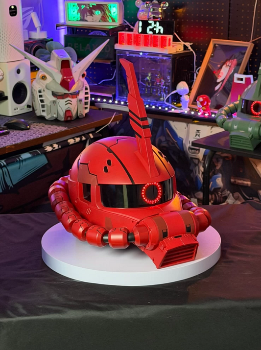 Red mono-eye mecha wearable light-up helmet prop front display