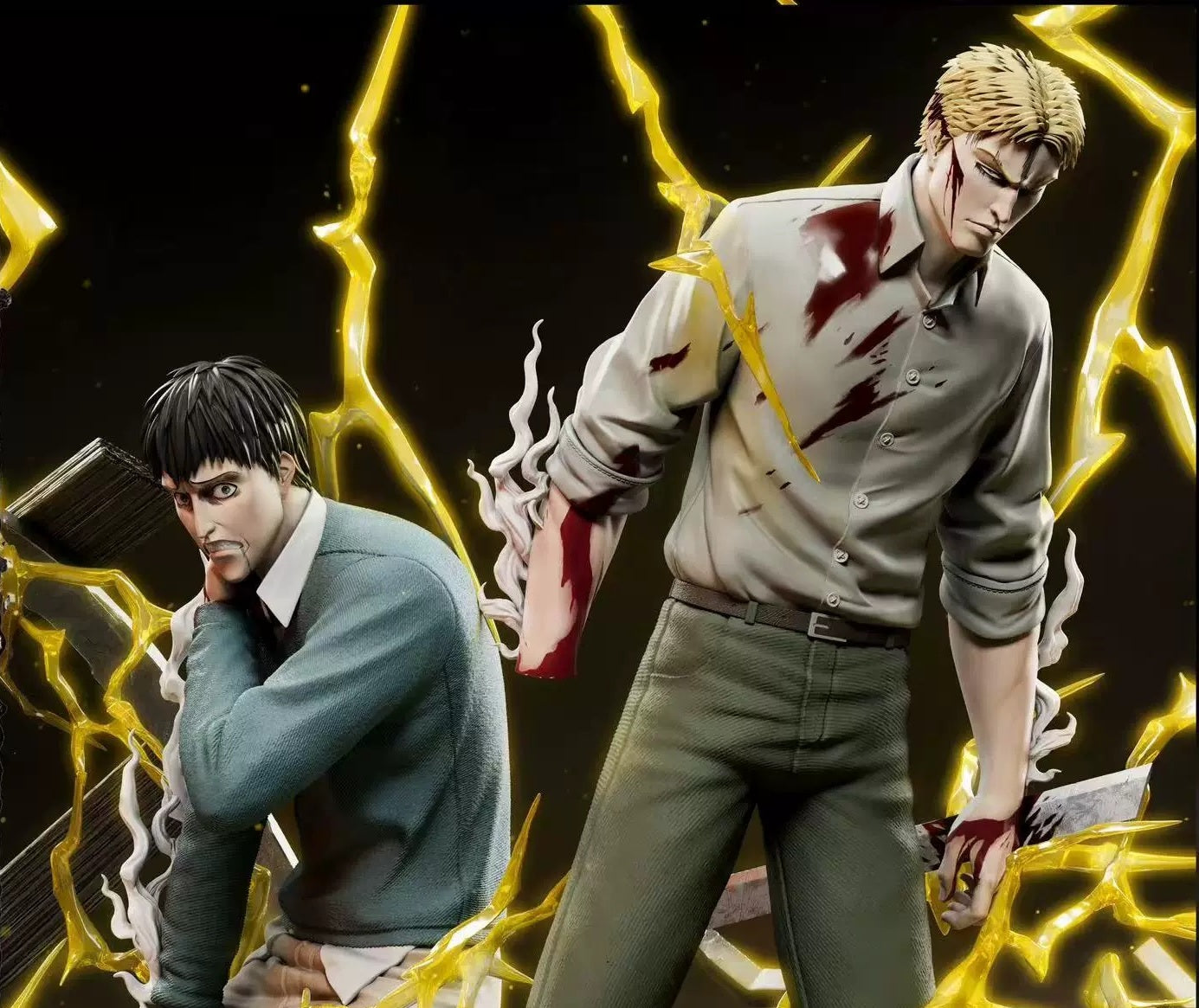 Close-up of Reiner Braun and Bertholdt Hoover GK statue details
