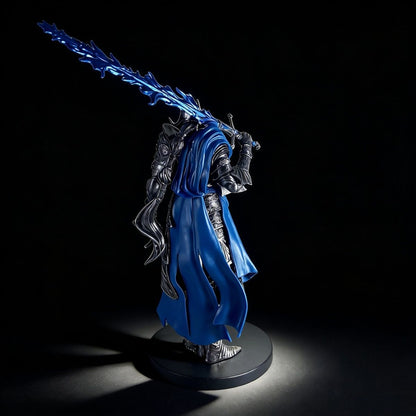 Rear view showing the blue cape and detailed armor of the Twin Moon Knight figure