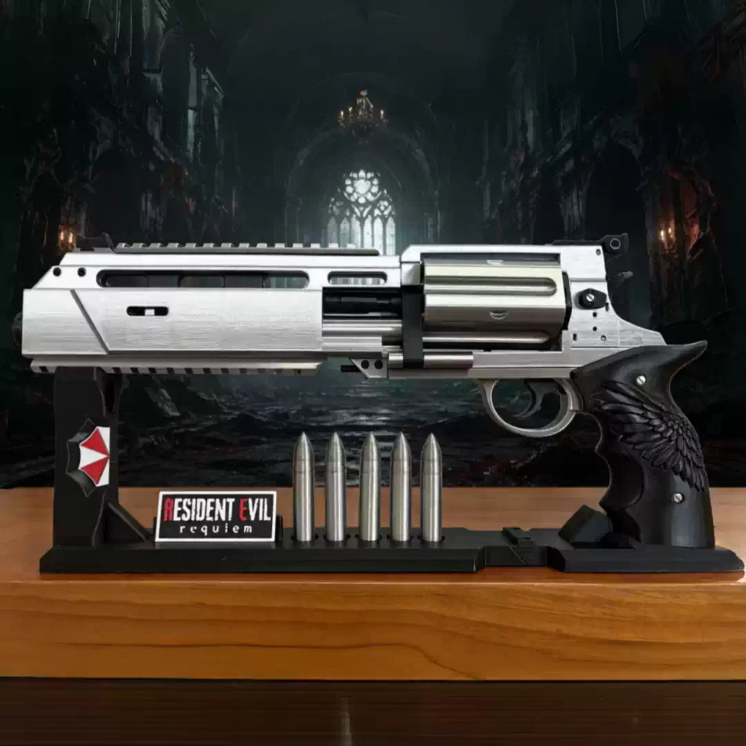 Requiem revolver replica prop with stand and five display rounds