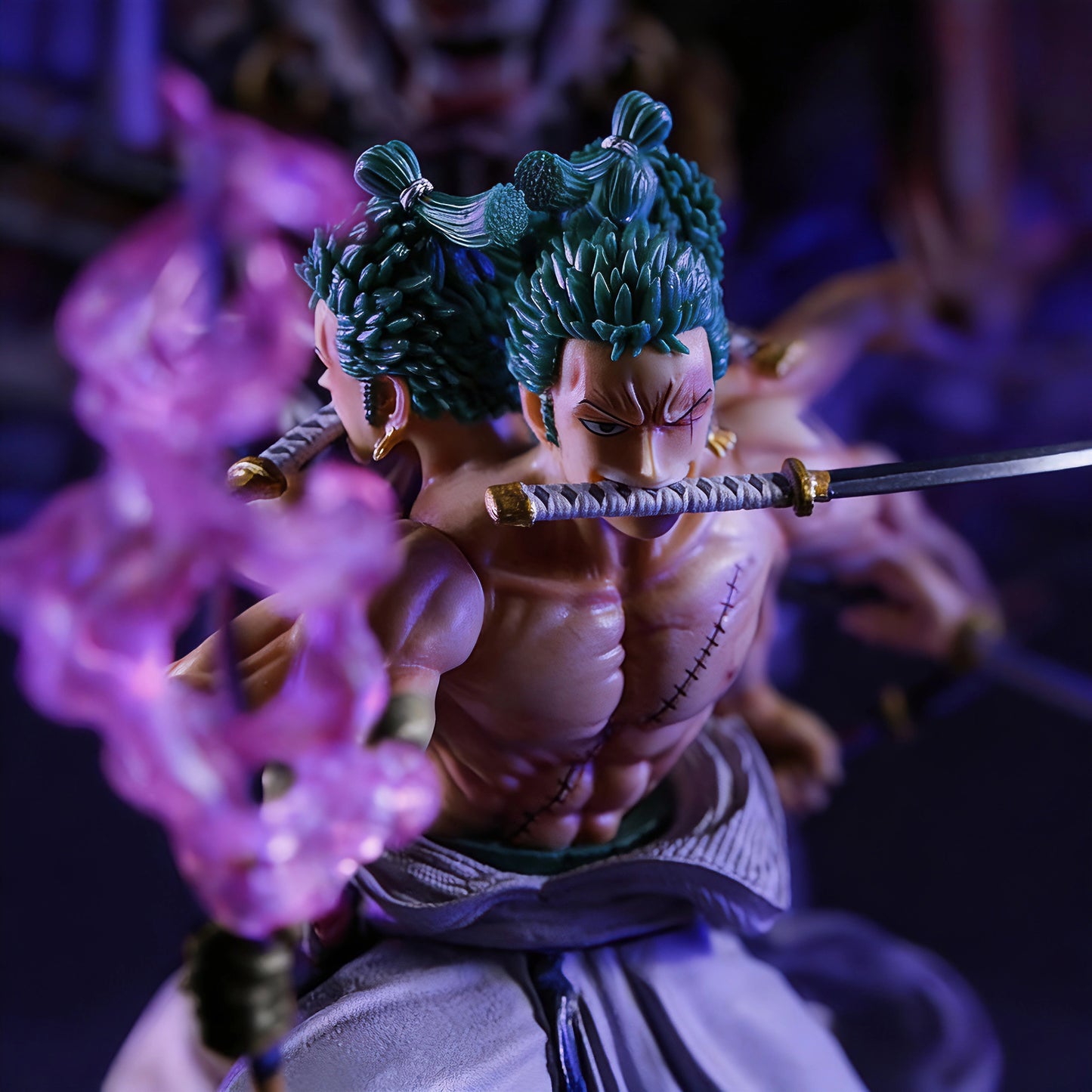 Roronoa Zoro King of Hell statue face and sword close-up