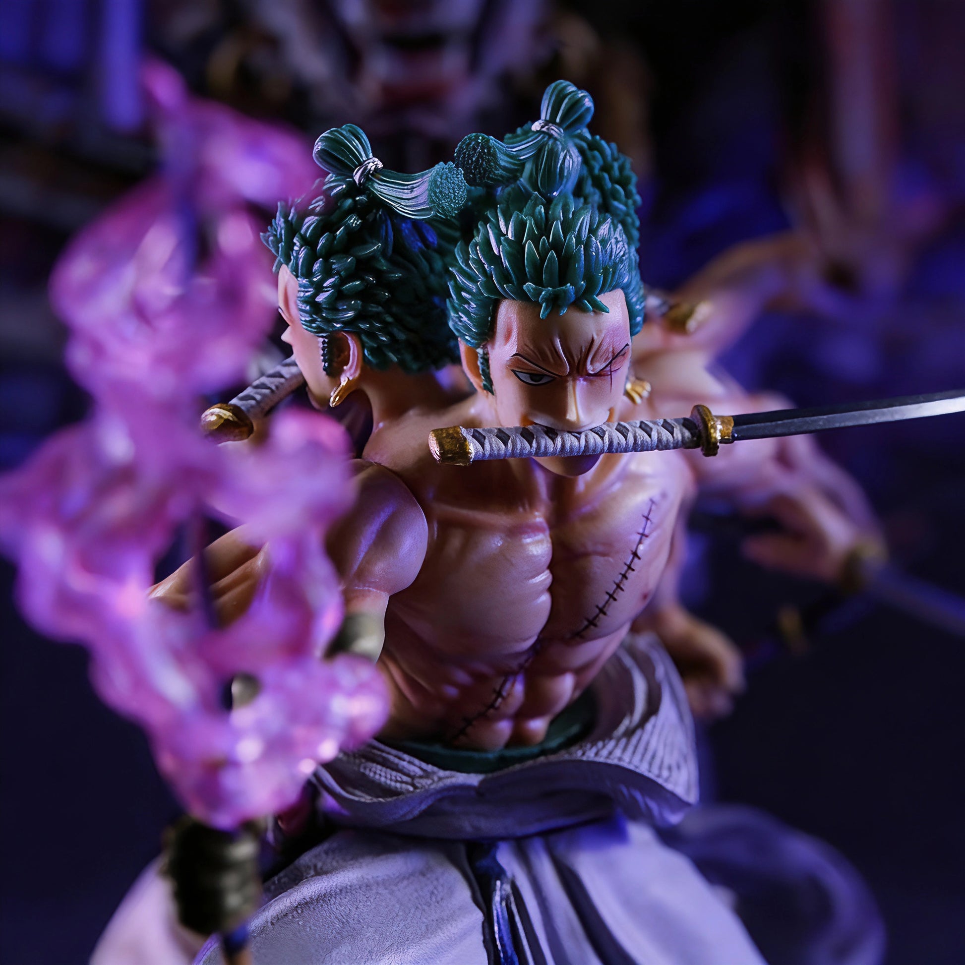 Roronoa Zoro King of Hell statue face and sword close-up